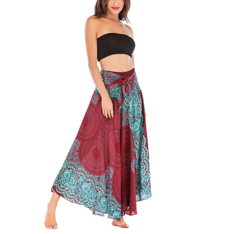 Buddha Stones Two Style Wear Bohemian Compass Rose Flower Lace-up Skirt Dress