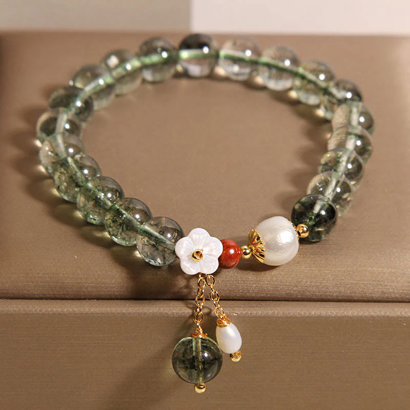 Buddha Stones Natural Green Phantom Pearl Shell Flower Positive Bracelet