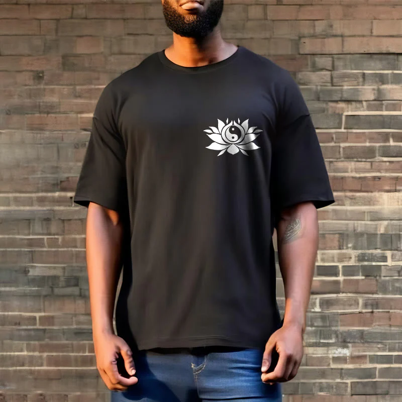Buddha Stones Yin Yang Lotus Flower Design Tee T-shirt
