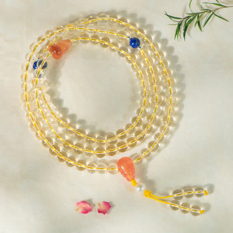 Buddha Stones 108 Mala Beads 925 Sterling Silver Natural Citrine Red Agate White Jade Prosperity Charm Bracelet