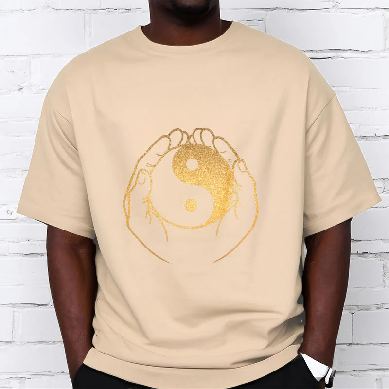 Buddha Stones Hands Holding A Golden Yin Yang Tee T-shirt