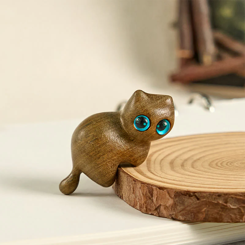 Buddha Stones Mini Cute Stretching Cat Carved Soothing Desk Decoration