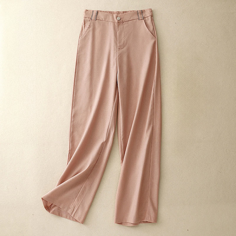 Buddha Stones Casual Straight Leg Design Women's Cotton Linen Pants With Pockets