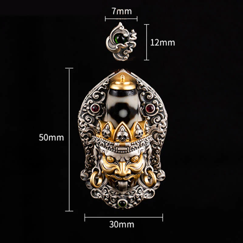 Buddha Stones 925 Sterling Silver Tibetan Zakiram Goddess of Wealth Dzi Bead Protection Necklace Pendant
