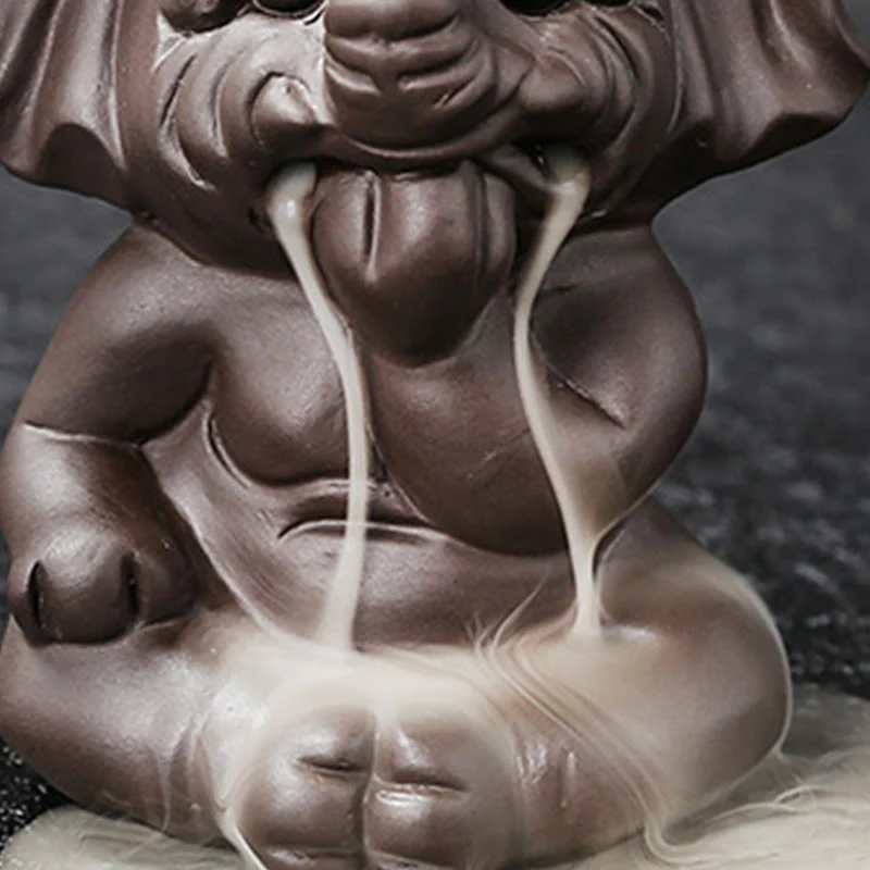 Buddha Stones Cute Elephant Purple Clay Backflow Smoke Fountain Peace Healing Incense Burner Decoration