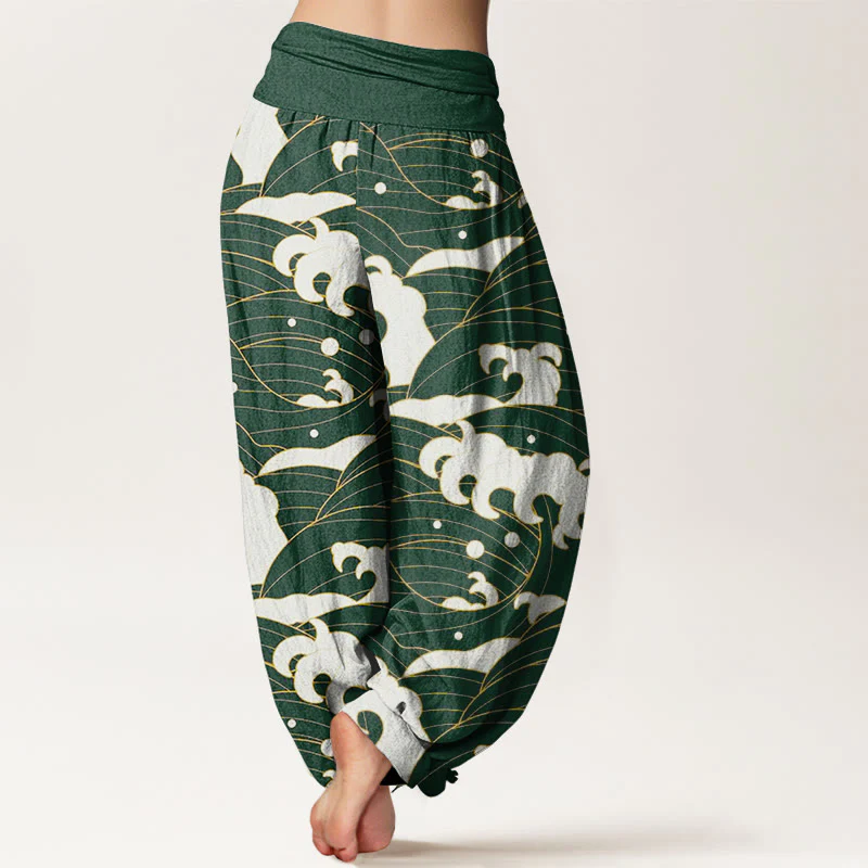 Buddha Stones Casual Abstract Wave Pattern Women's Elastic Waist Harem Pants