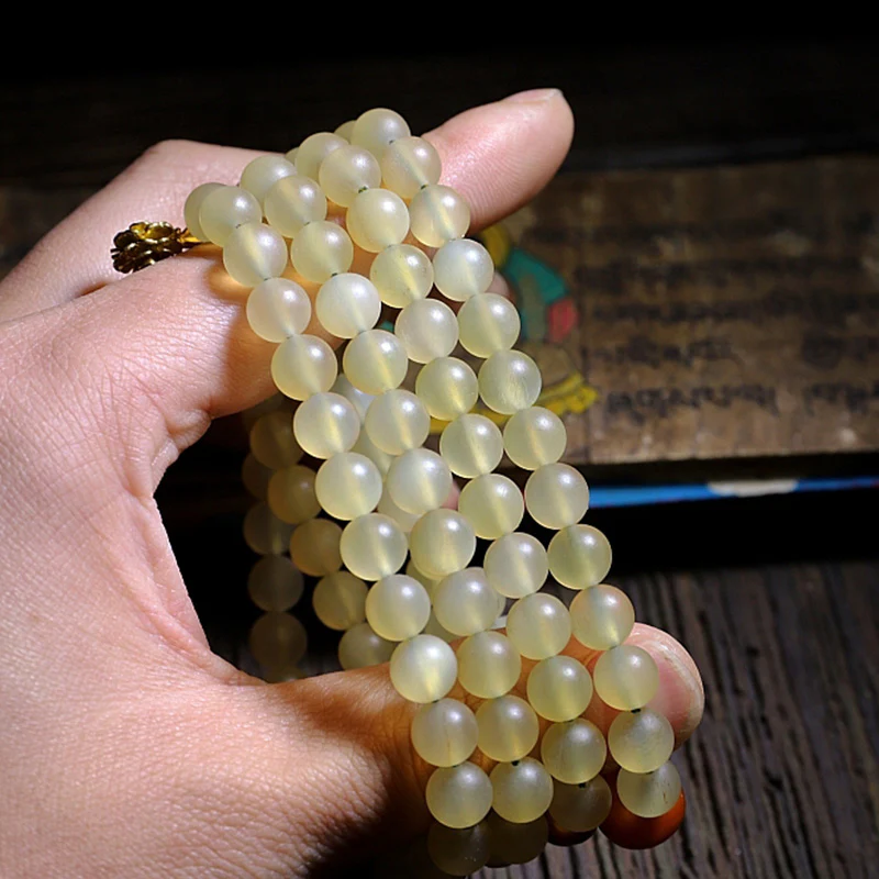 Buddha Stones 108 Mala Beads Tibet Sheep Horn Amber Luck Bracelet