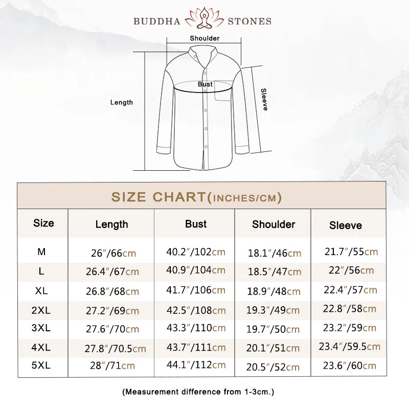 Buddha Stones Men's Long Sleeve Shirt With Pocket Stand Collar Comfort Linen Shirt