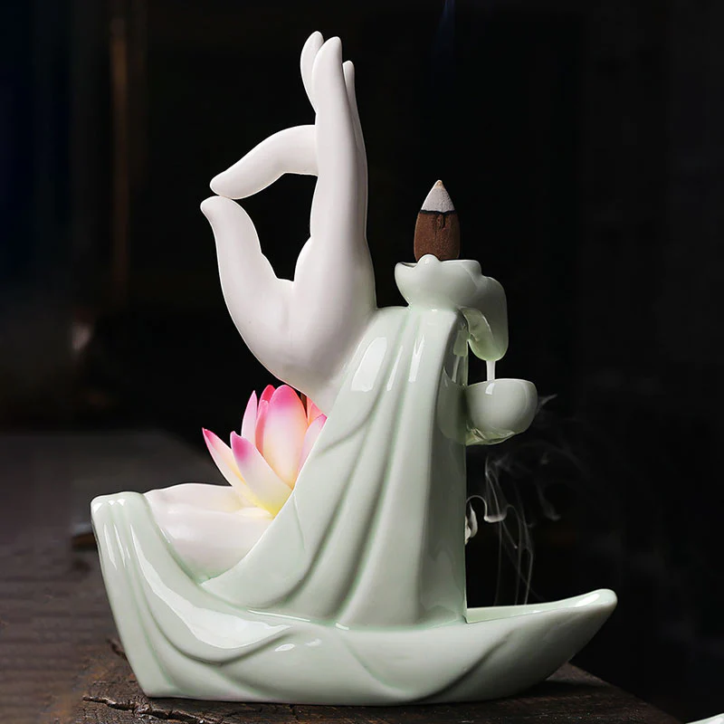 Buddha StonesTibetan Lotus Blessing Incense Burner Decoration