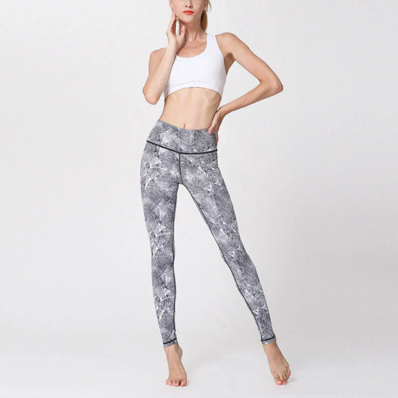 Buddha Stones Mist Leaves Print Sports Exercise Fitness Leggings Women's Yoga Pants