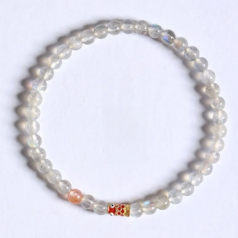 Buddha Stones Ultra-Thin Moonstone Koi Fish Healing Bracelet
