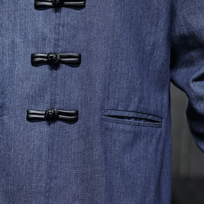 Buddha Stones Men's Frog-Button Cotton Long Sleeve Shirt With Pockets