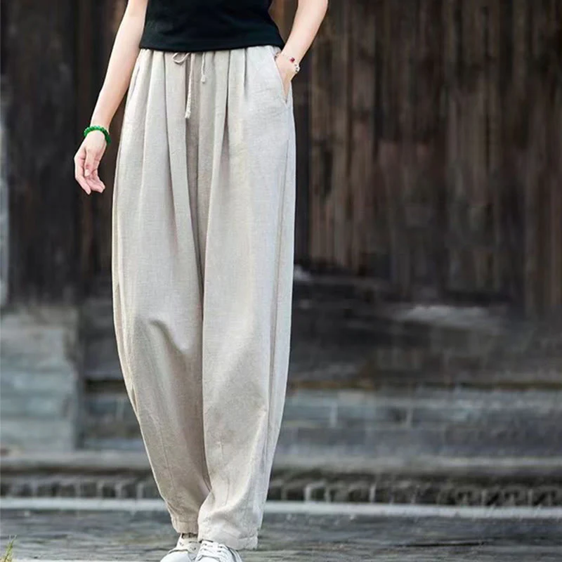 Buddha Stones Plain Design Cotton Women's Pants