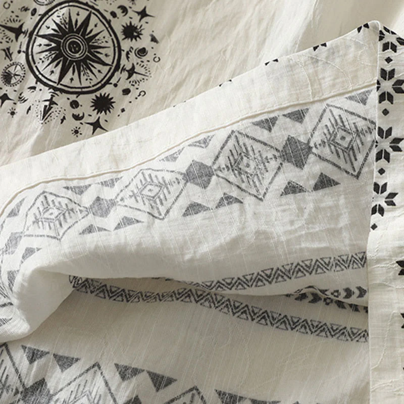 Buddha Stones Bohemian Printing Celestial Pattern Women's Wide Leg Cotton Pants With Pockets