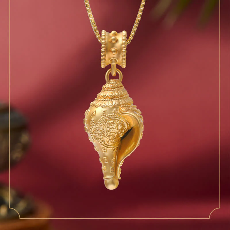 Buddha Stones 999 Sterling Silver Shankha Conch Shell Seashell Lucky Necklace Pendant