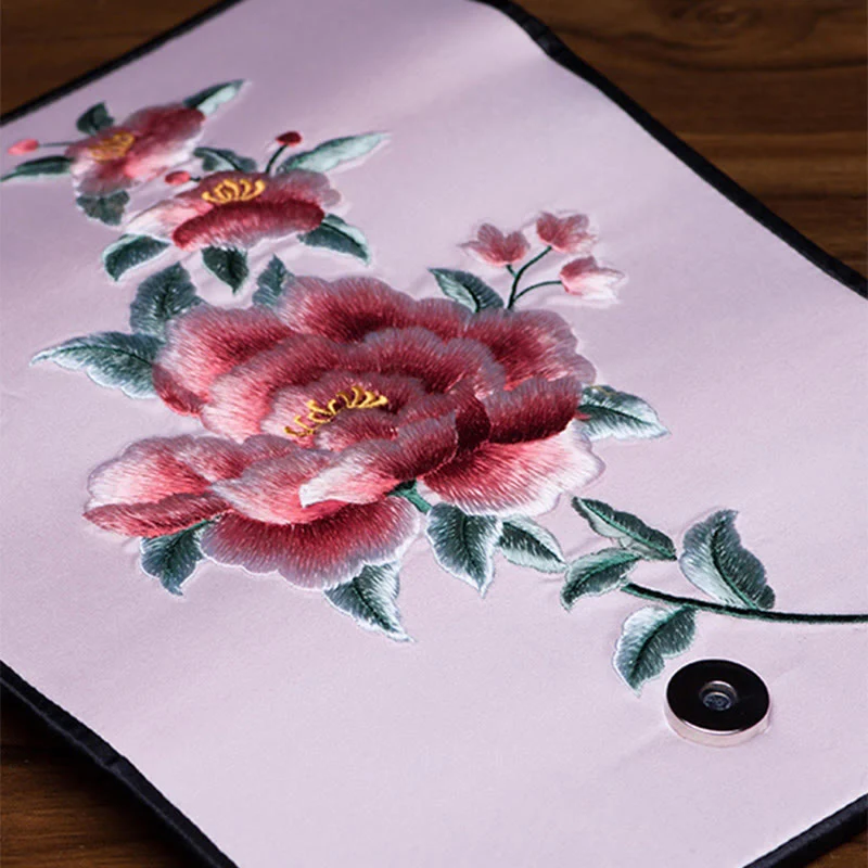 Buddha Stones Peony Su Embroidery Journey Shopping Long Purse Handbag