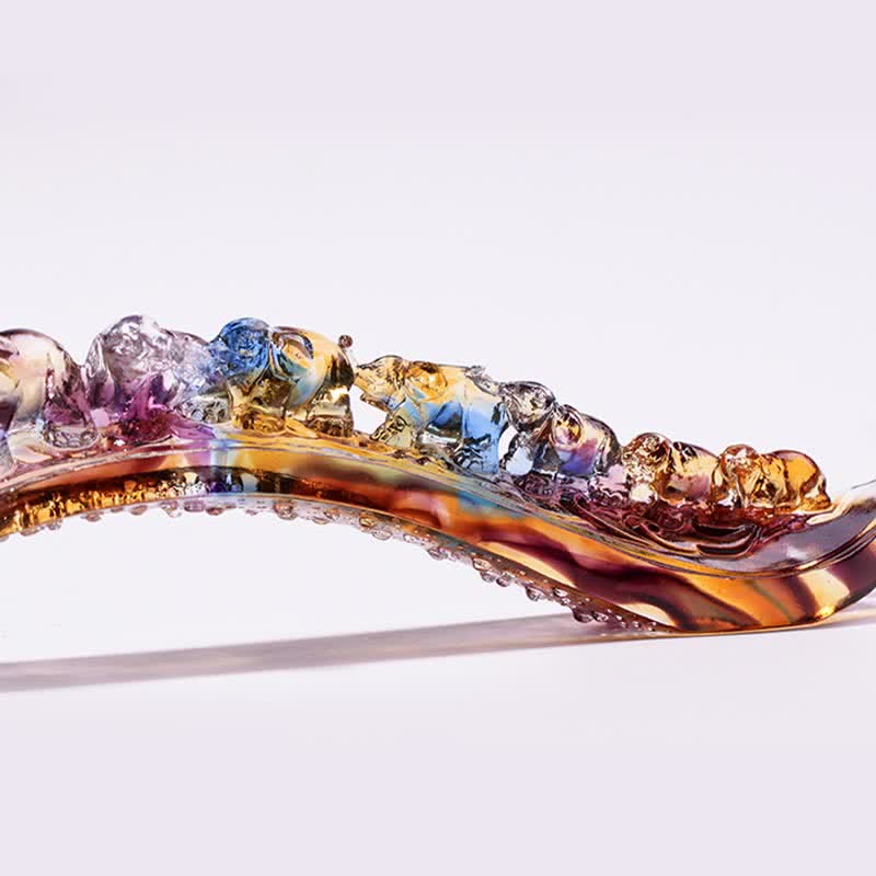 Buddha Stones Handmade Liuli Crystal Ruyi Elephant Art Piece Home Decoration With Crystal Base