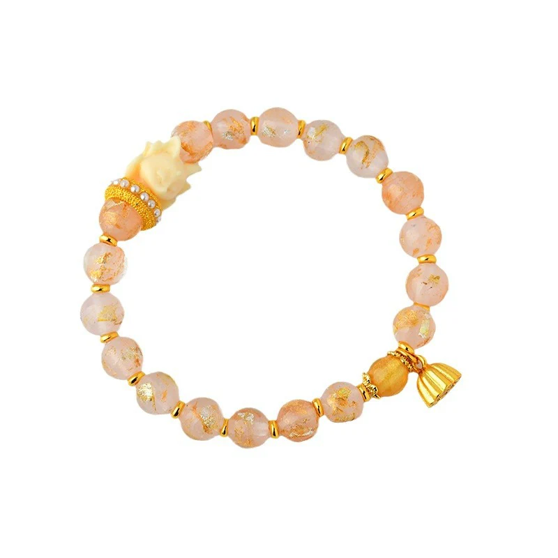 Buddha Stones Tibetan Incense Ash Liuli Glass Bead Lucky Nine Tailed Fox Lotus Charm Bracelet