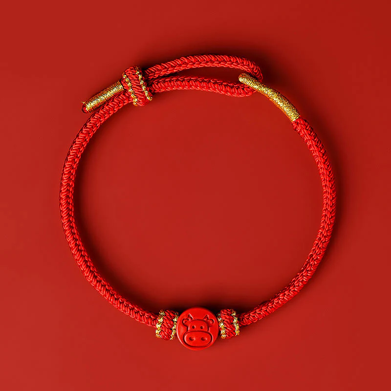 Buddha Stones Chinese Zodiac Red String Eight Thread Peace Knot Cinnabar Protection Luck Bracelet