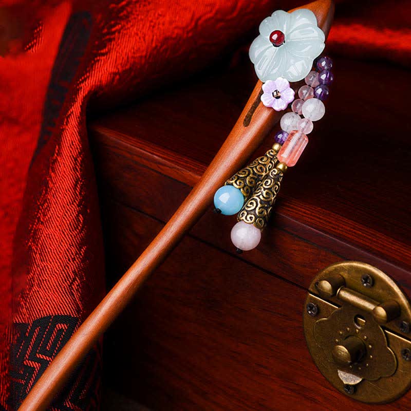 Buddha Stones Red Sandalwood Amethyst Aventurine Protection Hairpin Decoration