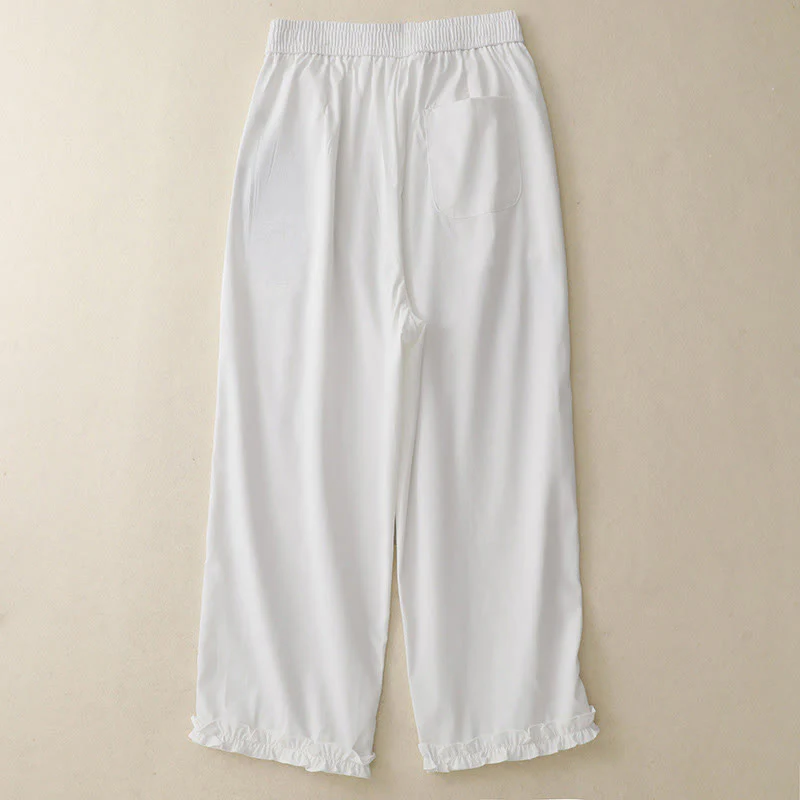 Buddha Stones Summer Button Ruffled Ankle-Length Women's Pants With Pockets