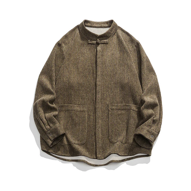 Buddha Stones Long Sleeve Frog-button Design Men's Cotton Jacket Shirt With Pockets