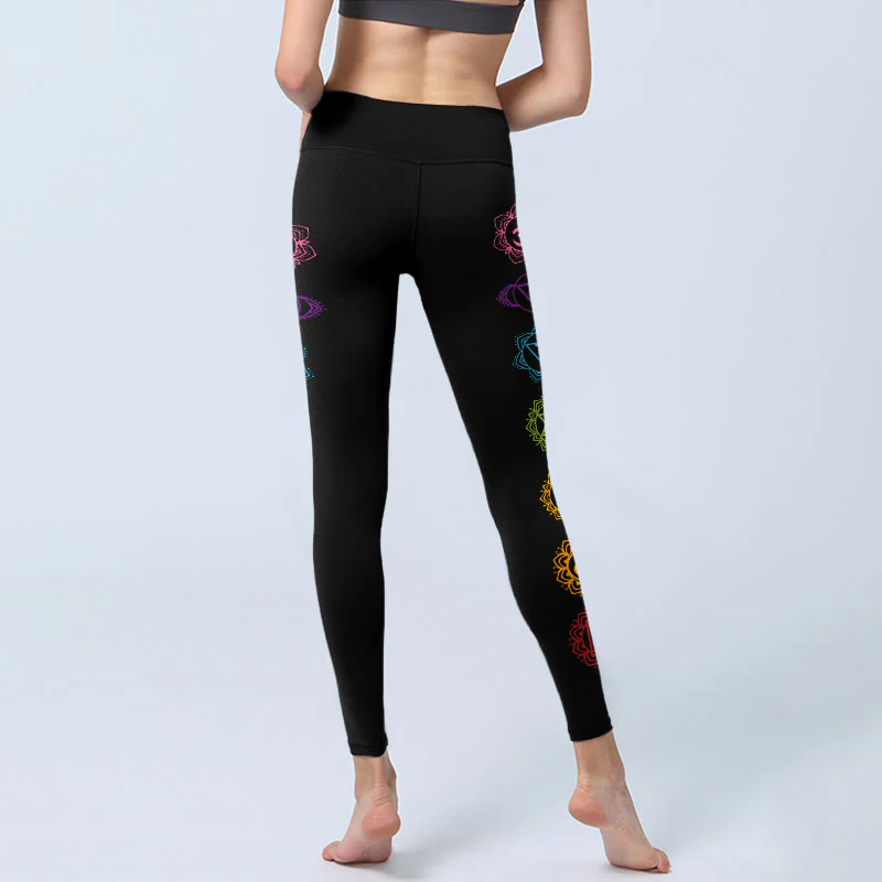 Buddha Stones OM Symbol Sanskrit Characters Print Gym Leggings Women's Yoga Pants