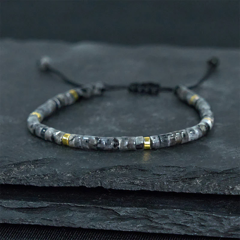 Buddha Stones Natural Black Glitter Stone Courage Spacer Bead Bracelet