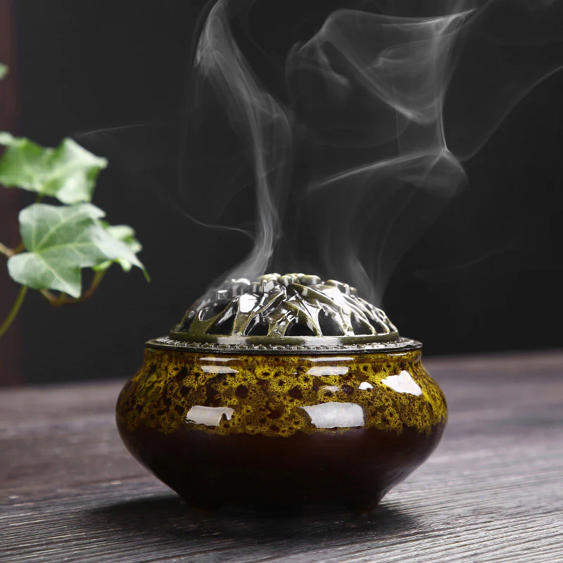 Buddha Stones Flower Pattern Ceramic Blessing Meditation Incense Burner Decoration