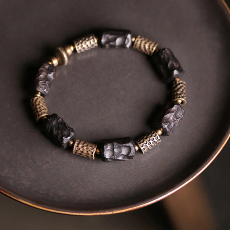 Buddha Stones Tibetan Ebony Wood Copper Calm Peace Bracelet