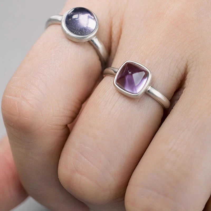 Buddha Stones Natural 925 Sterling Silver Amethyst Adjustable Balance Ring
