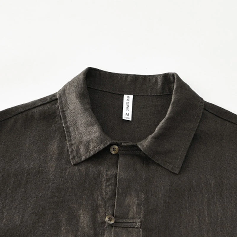 Buddha Stones Solid Summer Short Sleeve Buttons Linen Men's Shirt With Pockets