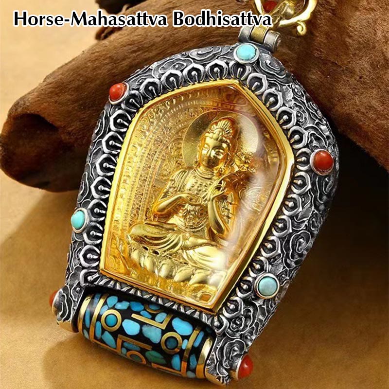 Buddha Stones Tibet Chinese Zodiac Natal Buddha Thangka Prosperity Rotatable Dzi Bead Necklace Pendant