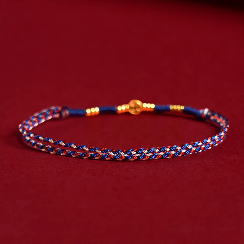 Buddha Stones Handmade Braided Red String Copper Coins Luck Bracelet