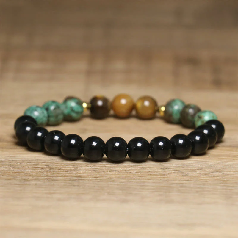 Buddha Stones Turquoise Tiger Eye Beads Glass Balance Serenity Bracelet