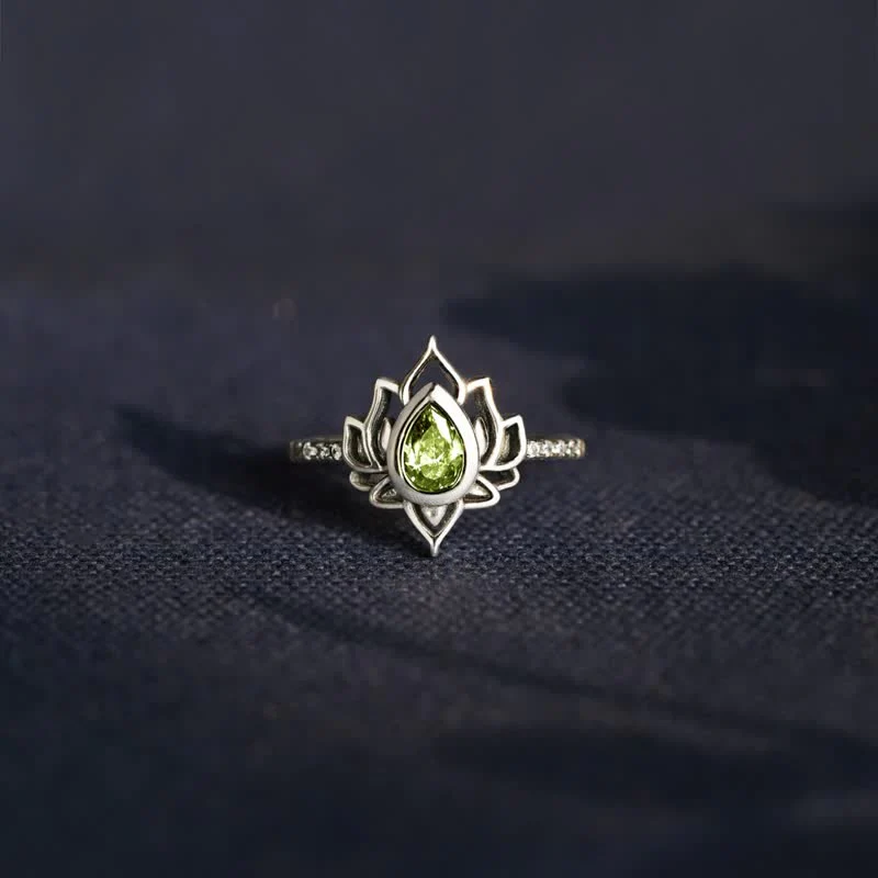 Buddha Stones Sterling Silver Lotus Zircon Blessing Protection Ring