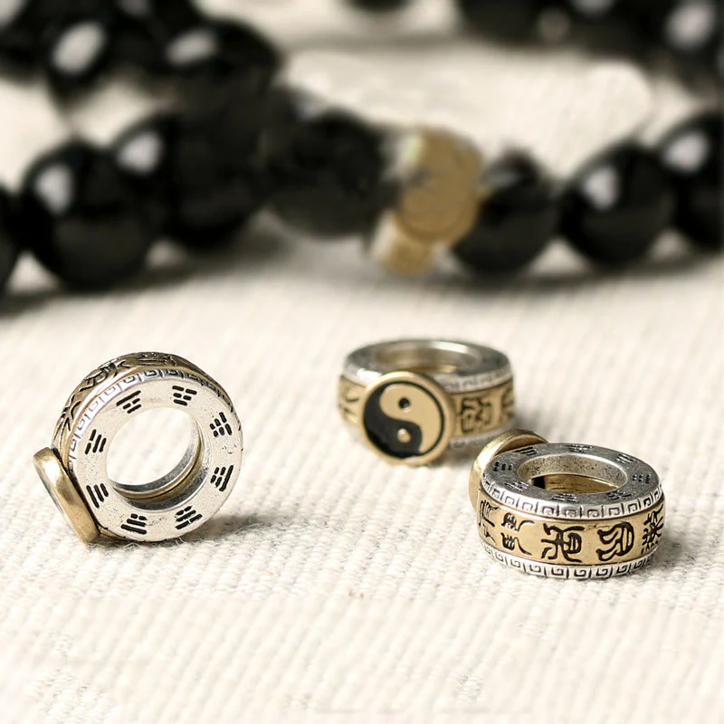 Buddha Stones Black Obsidian Yin Yang Nine-Character Mantra Fulfilment Bracelet
