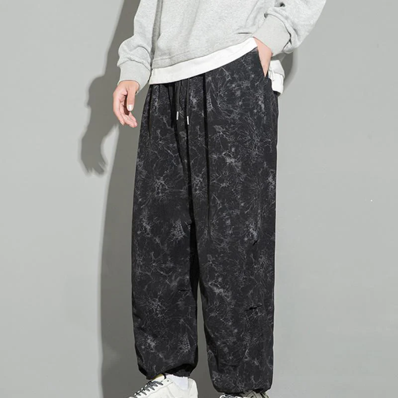 Buddha Stones Casual Vintage Camo Pattern Drawstring Men's Pants With Pockets