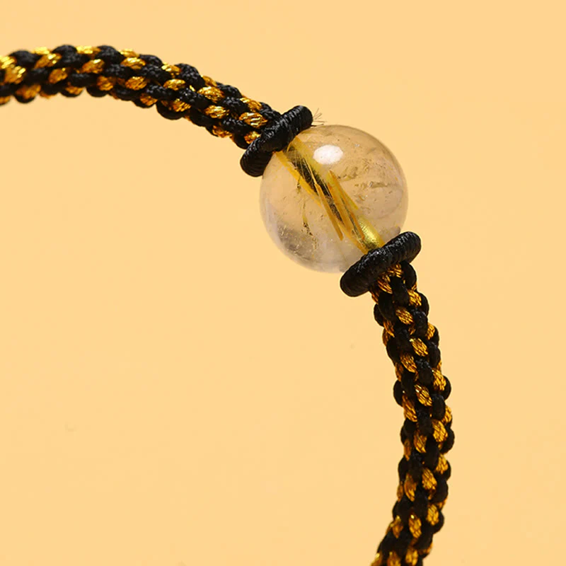 Buddha Stones Handmade Red Agate Amethyst Golden Rutilated Quartz Pink Crystal Bead Calm Braided Bracelet