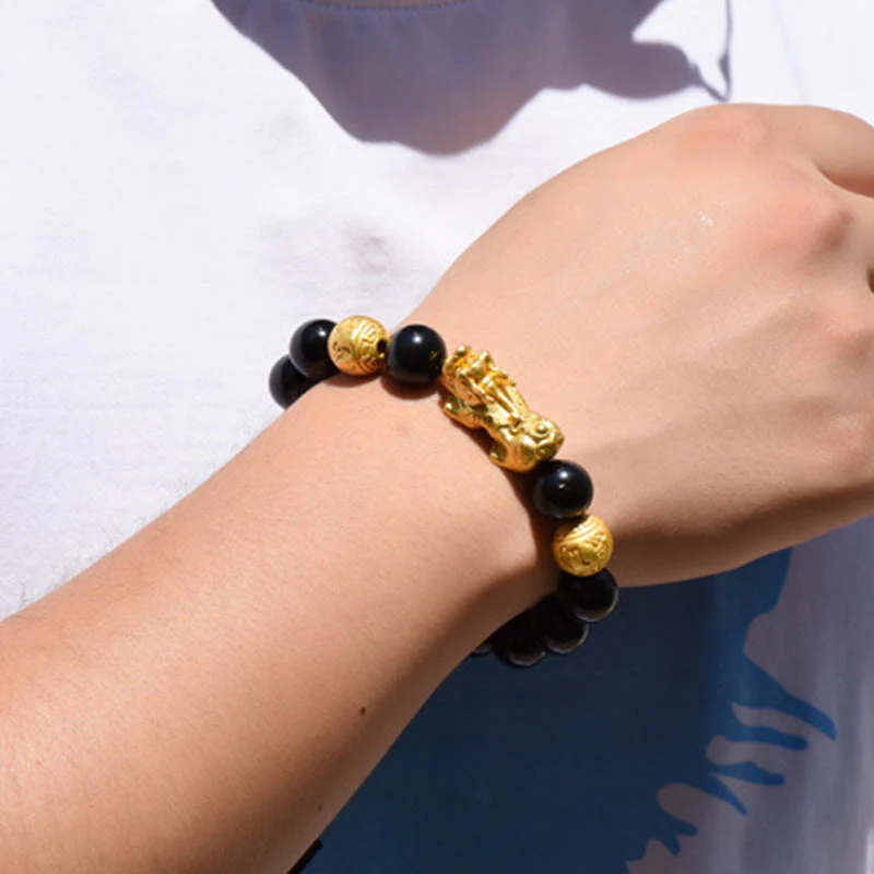 Buddha Stones Fengshui Copper Pixiu Rainbow Obsidian Beads Wealth Bracelet