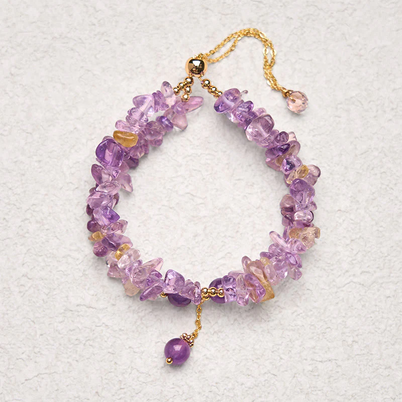Buddha Stones Irregular Natural Amethyst Citrine Gravel Meditation Double Layer Bracelet