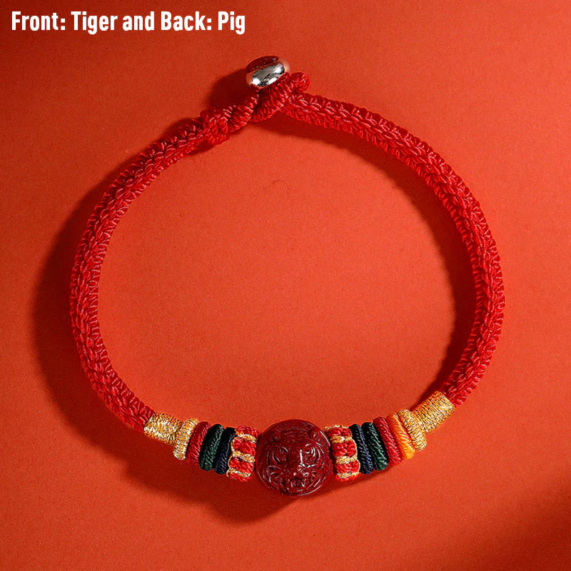Buddha Stones Year of the Dragon 925 Sterling Silver Chinese Zodiac Cinnabar Auspicious Matches Blessing Bracelet (Extra 30% Off | USE CODE: FS30)