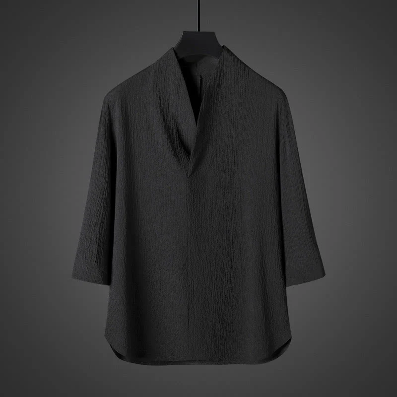 Buddha Stones Casual V-Neck Three Quarter Sleeve Men's Shirt