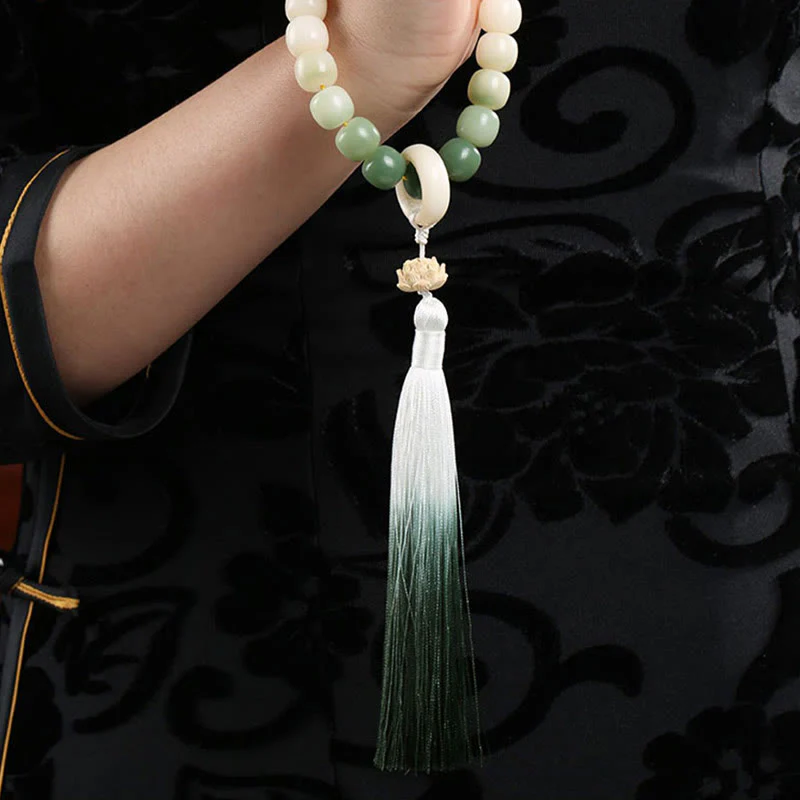 Buddha Stones Natural Gradient Bodhi Seed Fortune Money Bag Lotus Wisdom Tassel Wrist Mala