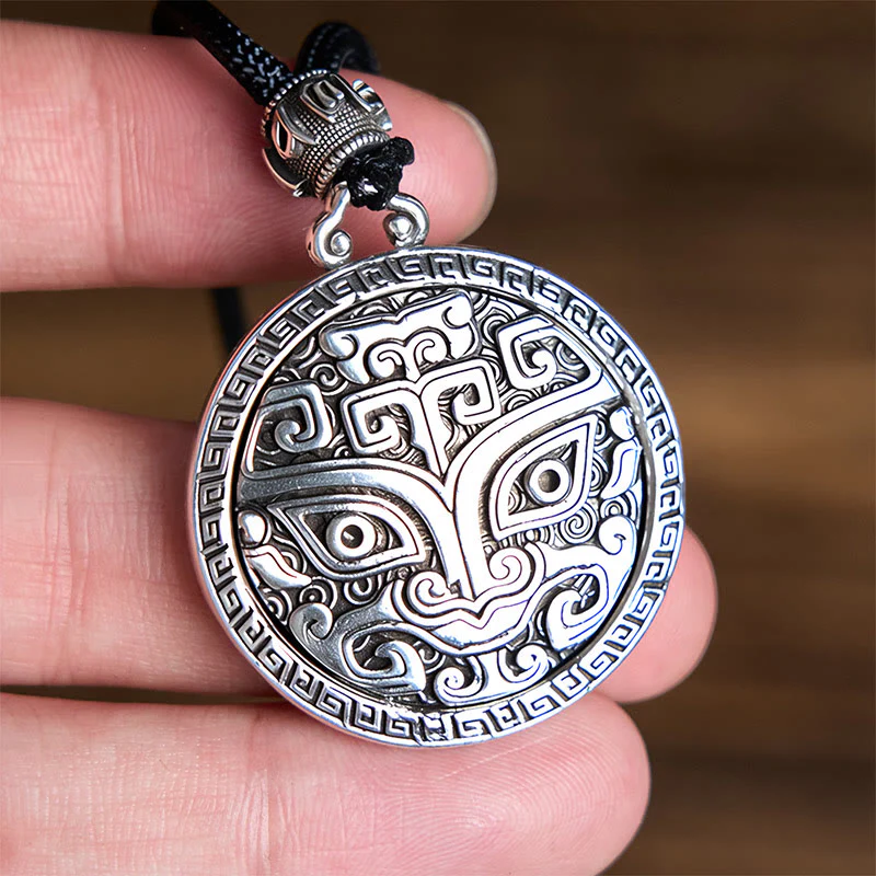 Buddha Stones Taotie Om Mani Padme Hum Copper Plated Silver Wealth Necklace Pendant