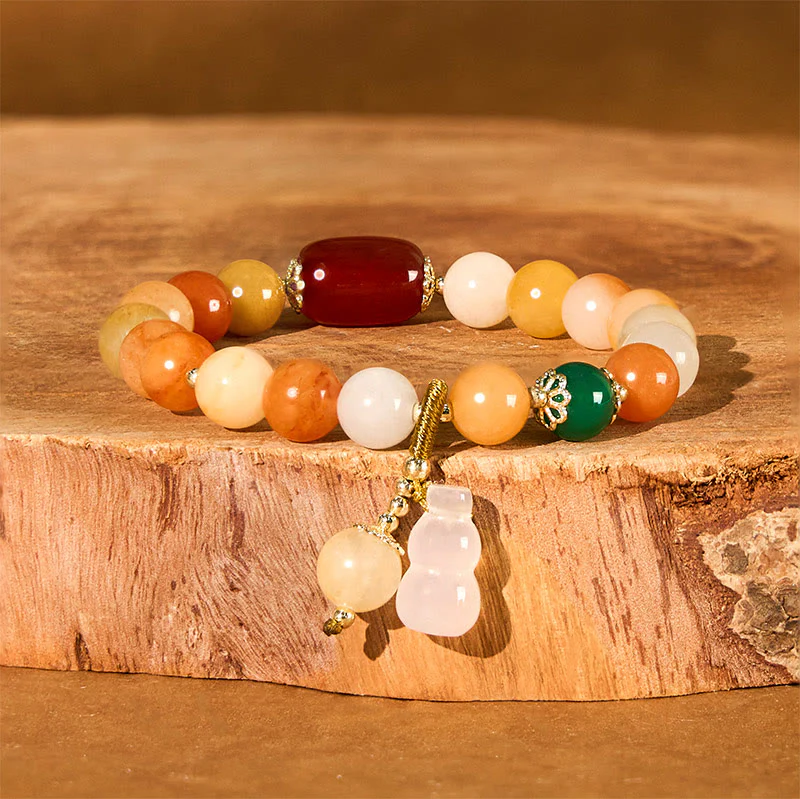 Buddha Stones Golden Silk Jade Beads Gourd Wealth Luck Bracelet