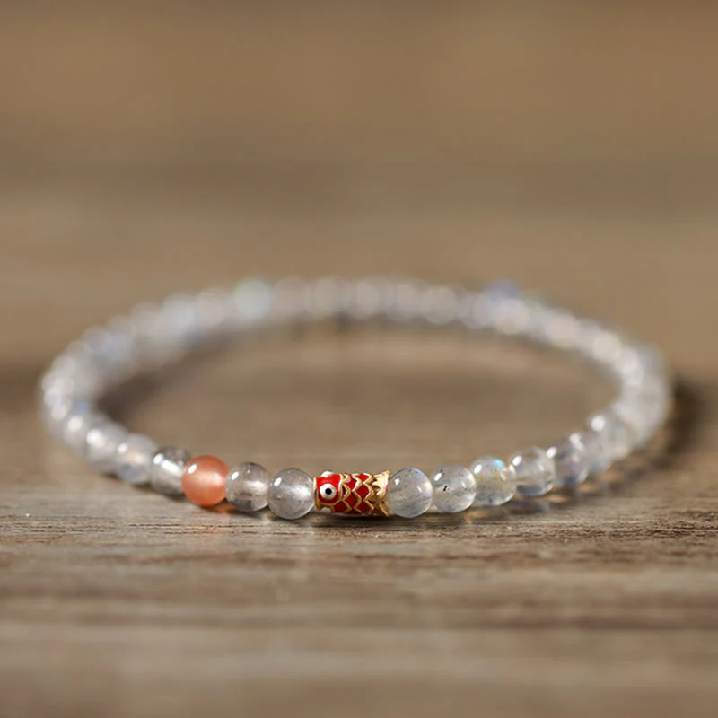Buddha Stones Ultra-Thin Moonstone Koi Fish Healing Bracelet