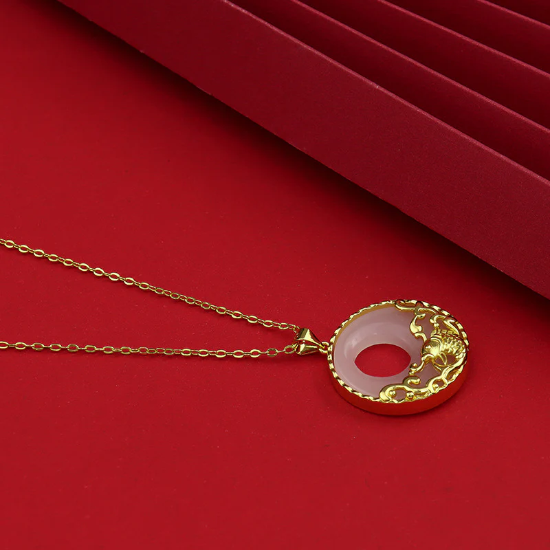 Buddha Stones White Jade Koi Fish Titanium Steel Prosperity Necklace Pendant