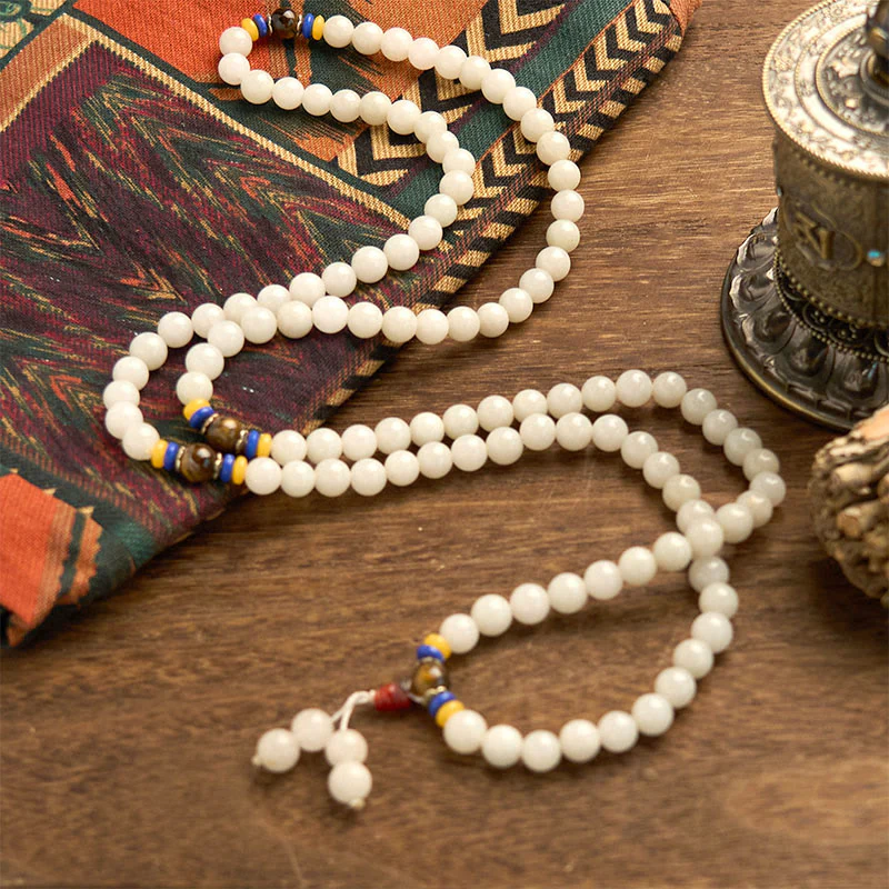 Buddha Stones 108 Mala Beads Natural Quartzite Wealth Luck Bracelet