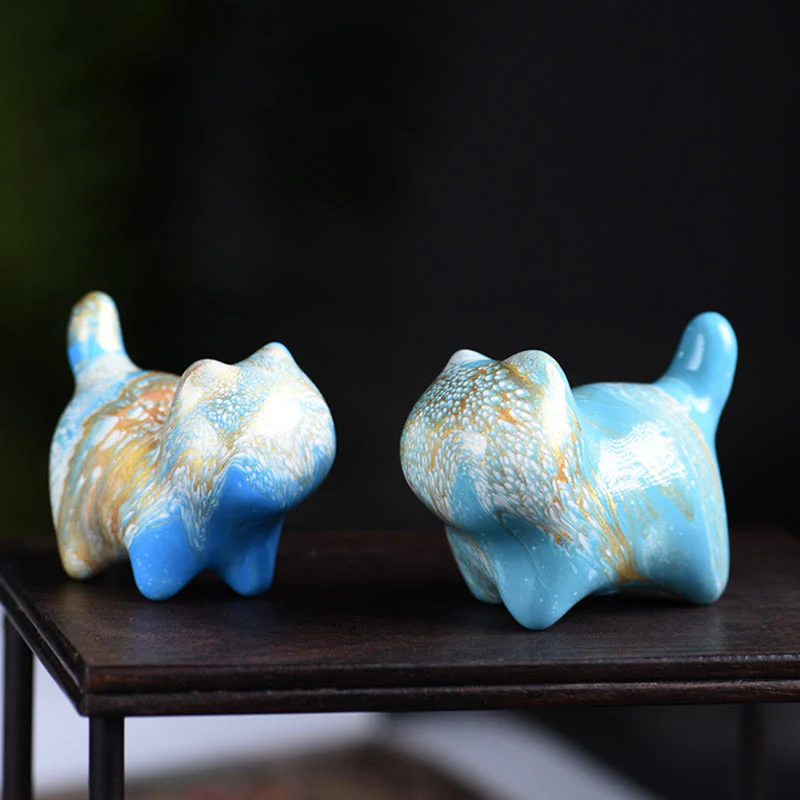 Buddha Stones Mini Lovely Cat Ebony Wood Lacquer Craft Peace Decoration